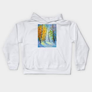 Morning snowfall in the forest Kids Hoodie